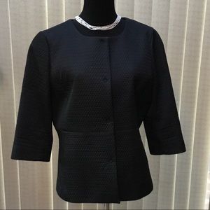 Ann Taylor Black Quilted 3/4 Sleeve Lined Blazer